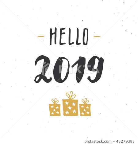 New Year greeting card, hello 2019 Text, Vector - Stock Illustration ...