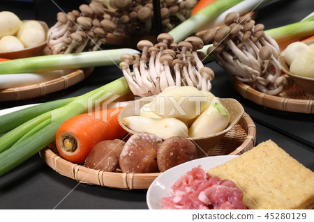 Ingredients for boiled bonito that is reflected in the mirror 45280129