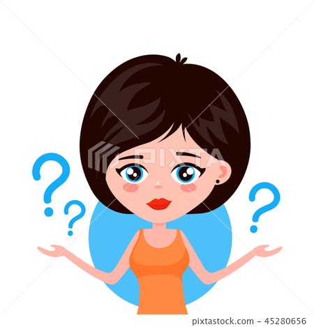 Young woman thinking standing under question  45280656