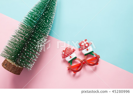 Holiday concept Flat lay of Christmas ornaments an Holiday concept Flat lay of Christmas ornaments an 45280996