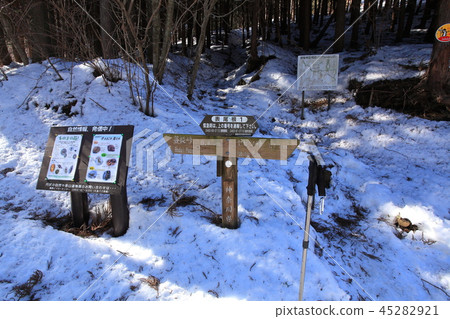Signpost near the entrance of the mountain trail from Yabisu in the winter in Kanagawa to Nino Tower (Forest from Sanso to Bodhi in) Signpost near the entrance of the mountain trail from Yabisu in the winter in Kanagawa to Nino Tower (Forest from Sanso to Bodhi in) 45282921