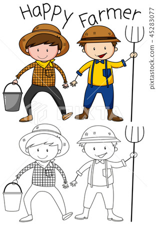Doodle happy farmer character Doodle happy farmer character 45283077