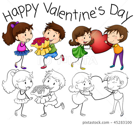 Doodle couple character on white background Doodle couple character on white background 45283100