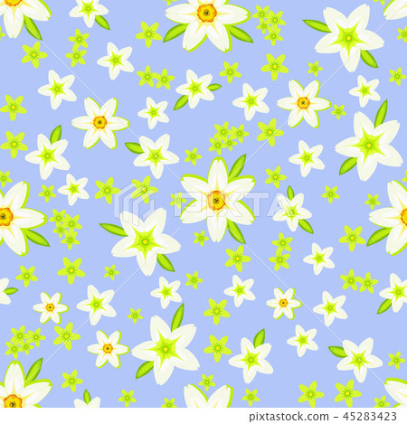 Daffodils on the blue seamless pattern Daffodils on the blue seamless pattern 45283423