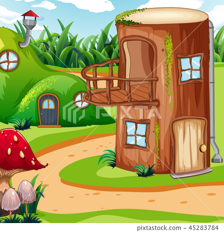 Enchanted wooden house in nature Enchanted wooden house in nature 45283784