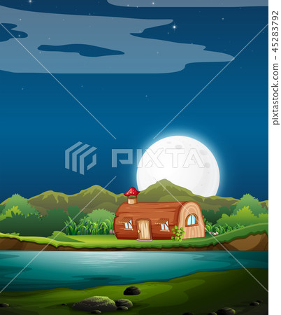 Enchanted wooden house at night Enchanted wooden house at night 45283792
