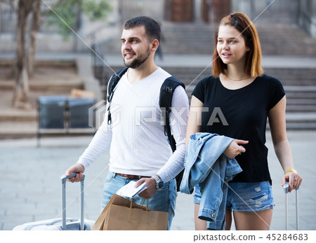 Couple going the historic city center Couple going the historic city center 45284683