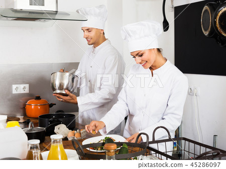 Two chefs cooking food 45286097