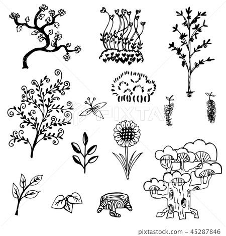free hand drawing of garden flower and tree vector free hand drawing of garden flower and tree vector 45287846