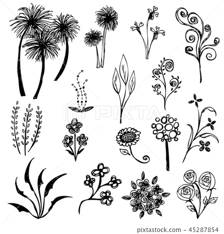 free hand drawing of garden flower and tree vector free hand drawing of garden flower and tree vector 45287854