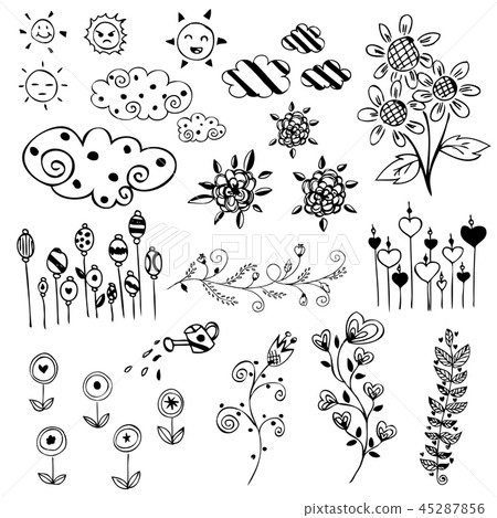 free hand drawing of garden flower and tree vector free hand drawing of garden flower and tree vector 45287856