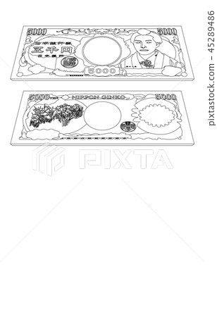 Japanese yen five thousand yen bill diagonal line Japanese yen five thousand yen bill diagonal line 45289486