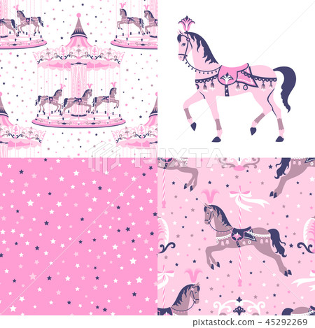 Pink set of carousel seamless patterns. 45292269
