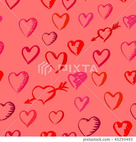 Drawn hearts seamless pattern for Valentines Day Drawn hearts seamless pattern for Valentines Day 45293493