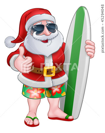 Cool Santa With Surfboard and Sunglasses Cartoon Cool Santa With Surfboard and Sunglasses Cartoon 45294048