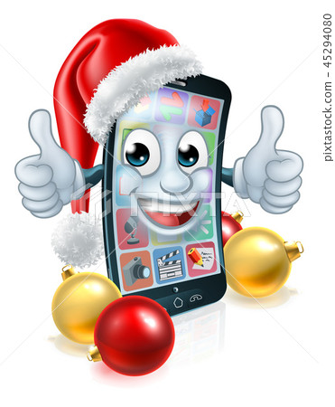 Cell Mobile Phone Christmas Mascot in Santa Hat Cell Mobile Phone Christmas Mascot in Santa Hat 45294080