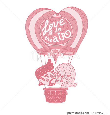 happy young couple kissing on a hot balloon 45295700
