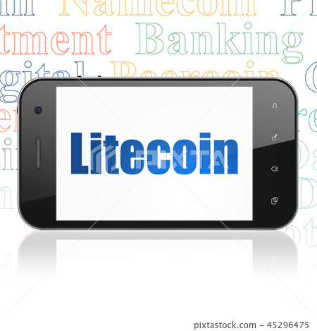 Cryptocurrency concept: Smartphone with Litecoin on display Cryptocurrency concept: Smartphone with Litecoin on display 45296475