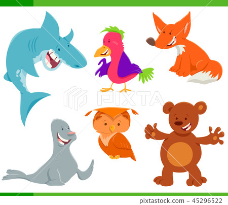 wild animal characters cartoon set 45296522