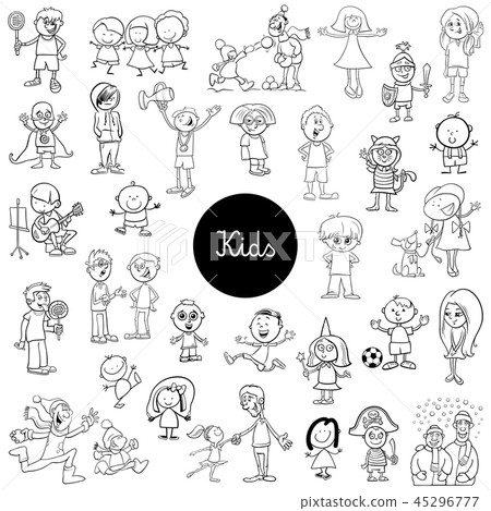cartoon kids characters set coloring book 45296777