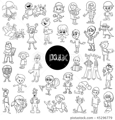 comic kids characters black and white set comic kids characters black and white set 45296779