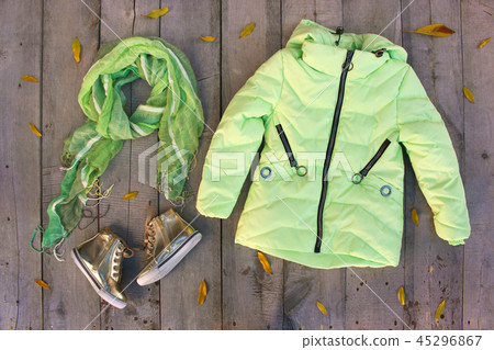 Children's autumn clothes and yellow leaves 45296867