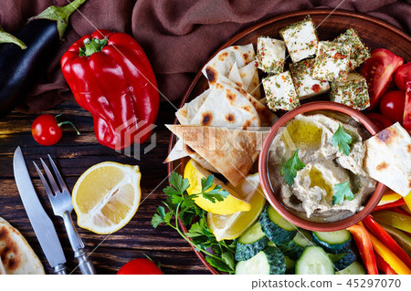 platter with vegetables and baba ganoush dip platter with vegetables and baba ganoush dip 45297070