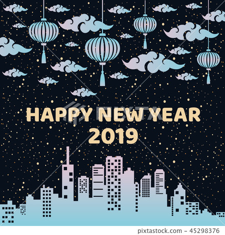 Happy Chinese New Year 2019. Night city theme. 45298376