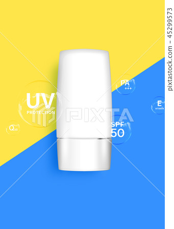 Cosmetic objects, summer cosmetics, sun block and ultraviolet rays Cosmetic objects, summer cosmetics, sun block and ultraviolet rays 45299573