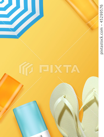 Cosmetic objects, summer cosmetics, sun block and ultraviolet rays Cosmetic objects, summer cosmetics, sun block and ultraviolet rays 45299576