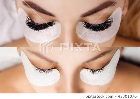 Eyelash Extension. Comparison of female eyes before and after. Hollywood, russian volume Eyelash Extension. Comparison of female eyes before and after. Hollywood, russian volume 45301070