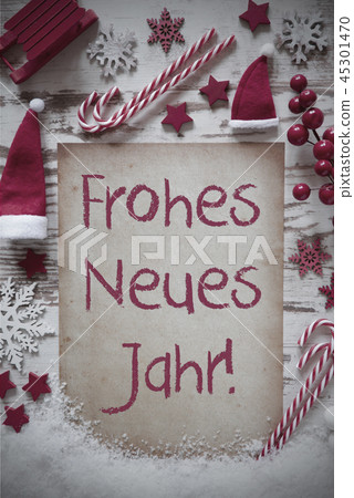 Flat Lay, Snow, Frohes Neues Means Happy New Year 45301470