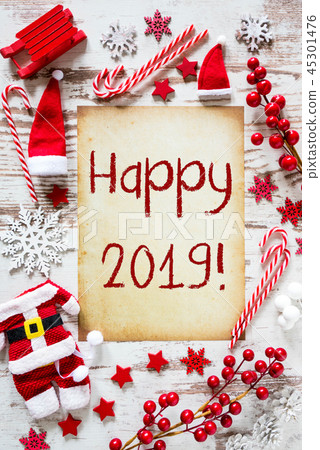 Bright Christmas Flat Lay, English Text Happy 2019 45301476
