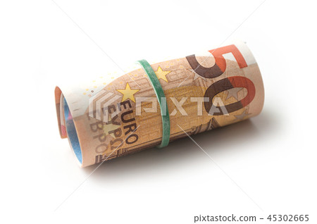 banknotes roll of fifty euros money banknotes roll of fifty euros money 45302665