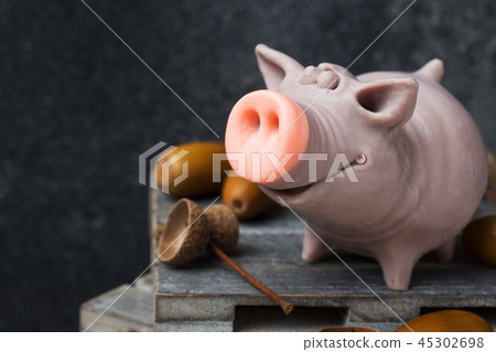 Funny figure of a pig with acorns  45302698
