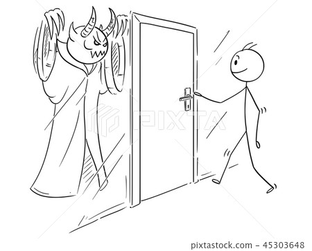 Cartoon Of Man Who Is Ready To Open Door But Stock Illustration