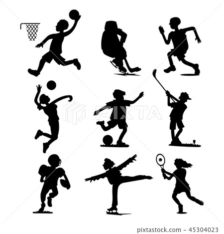 Health sport black silhouette wellness flat people characters sporting man activity woman athletic 45304023