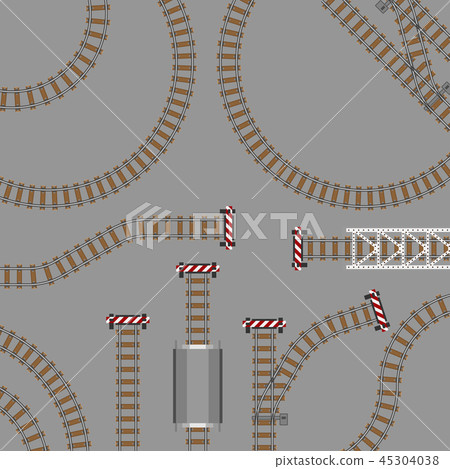 Vector illustration of railway parts grey rails maintenance concrete technology build equipment 45304038