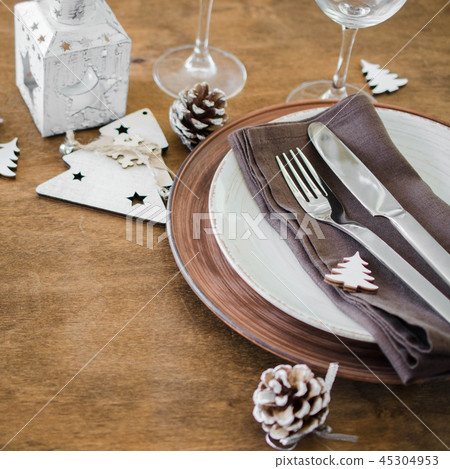 Christmas table setting in vintage or rustic style 45304953