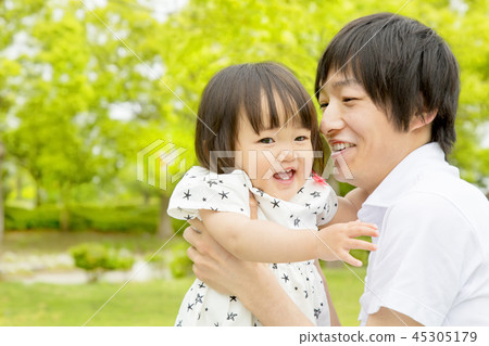 使用與他的小女兒的年輕爸爸在新鮮的綠色公園。家庭,父母和孩子,愛,幸福,育兒,育兒形象 使用與他的小女兒的年輕爸爸在新鮮的綠色公園。家庭,父母和孩子,愛,幸福,育兒,育兒形象 45305179