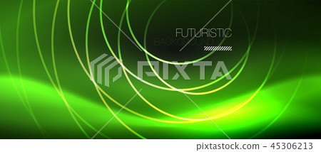 Dark abstract background with glowing neon circles Dark abstract background with glowing neon circles 45306213