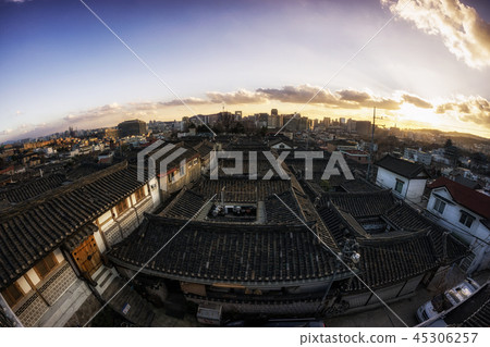 bukchon hanok village at sunset bukchon hanok village at sunset 45306257