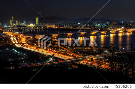 Night traffic over han river in seoul 45306266