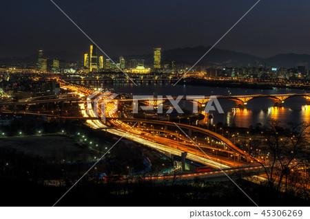 Night traffic over han river in seoul 45306269