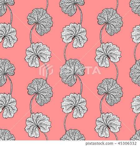 Vintage Seamless pattern with hand drawn leaves 45306332