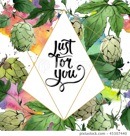 Hops. Green leaf. Frame border ornament square. Just for you handwriting monogram calligraphy 45307440