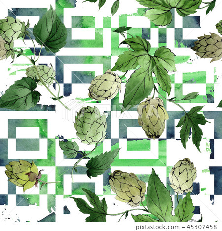 Hops. Green leaf. Botanical garden floral foliage. Watercolor background illustration set. Hops. Green leaf. Botanical garden floral foliage. Watercolor background illustration set. 45307458
