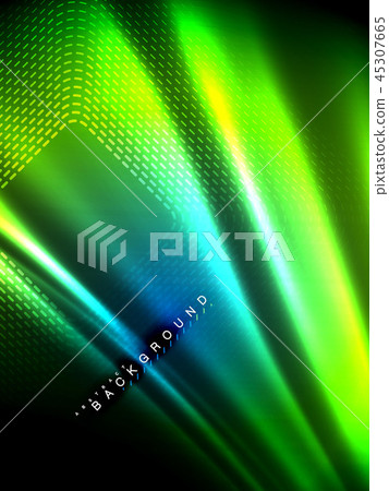Neon glowing wave, magic energy and light motion background. Vector illustration Neon glowing wave, magic energy and light motion background. Vector illustration 45307665