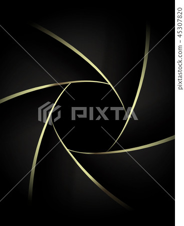 Camera lens close up with golden shutter blades. Wedding photography or videography concept. Gold on 45307820