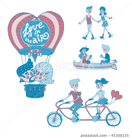 Happy young couples in outdoor activities 45308135